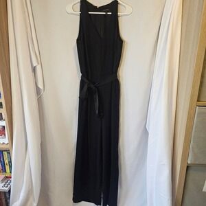 Banana Republic Womens Black Sleeveless V-Neck Wide Leg Belted Jumpsuit Size 6